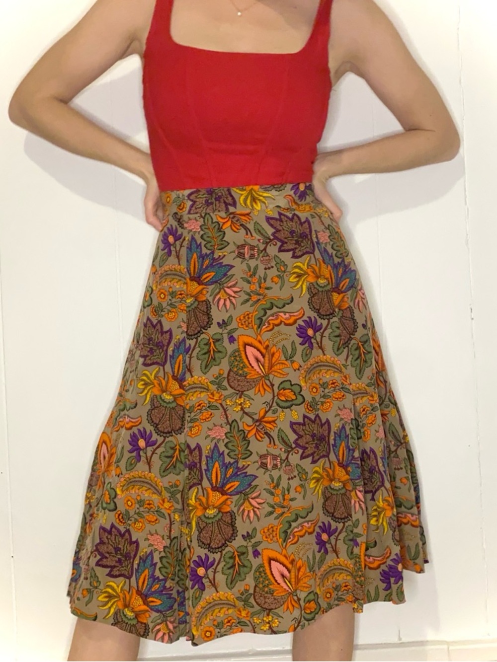 Vibrant Floral silk paisley A-Line Skirt
